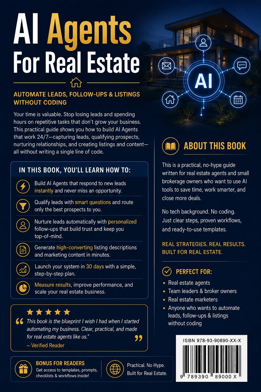 Back cover of AI Agents for Real Estate Agents with what you'll learn